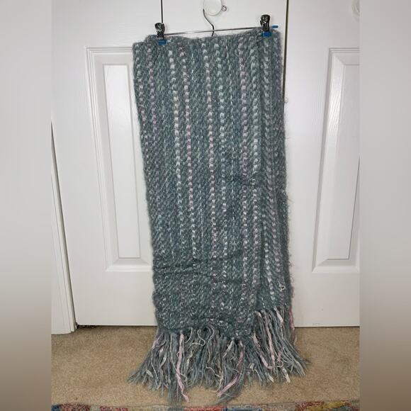 VTG CHURCHILL WEAVERS TURQUOISE GREEN LAVENDER PURPLE WHITE HANDWOVEN THROW - Picture 3 of 16